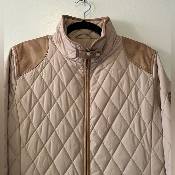 Ralph Lauren Diamond Quilted Barn Jacket With Faux Leather Trim Oatmeal Size M - Picture 4 of 13